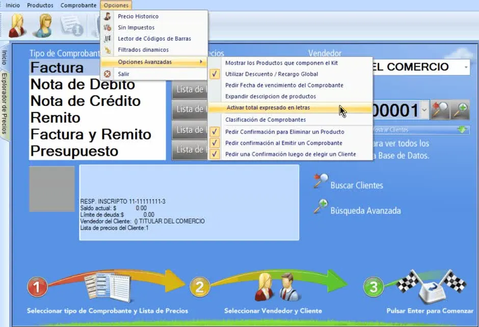 Activar total de venta expresado en letras