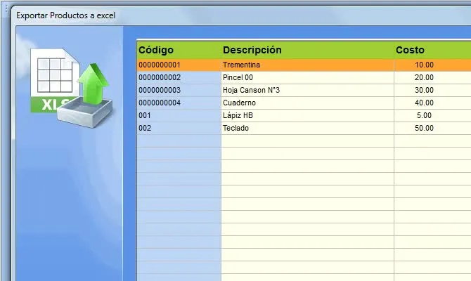 Exportar Productos a Excel