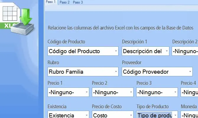 Las Opciones que ves en la lista desplegable son los nombres de las Columnas del Archivo Excel