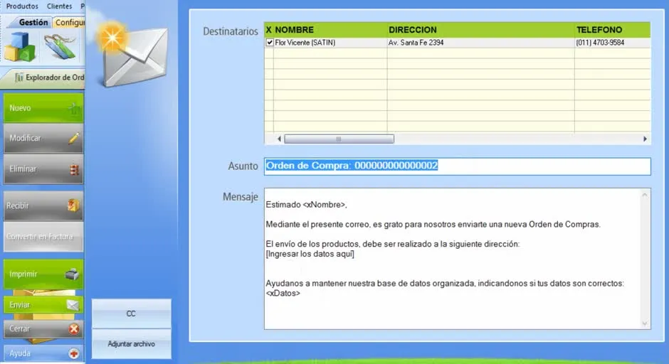 Enviar orden de compra por correo electrónico