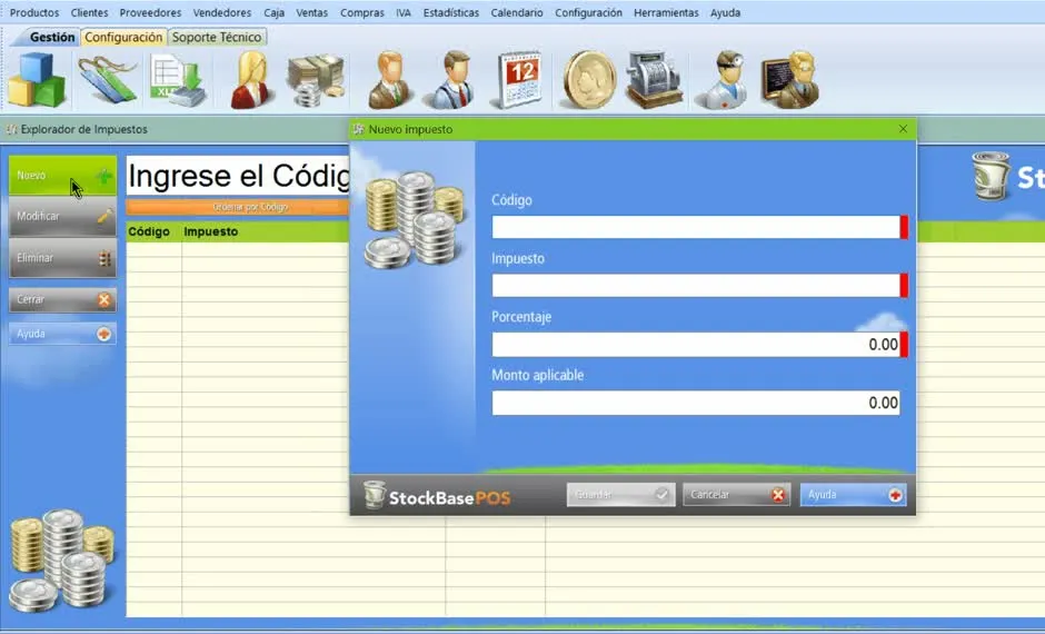 Para crear o modificar los impuestos que se utilizan en el sistema, acceder desde el menú de facturación