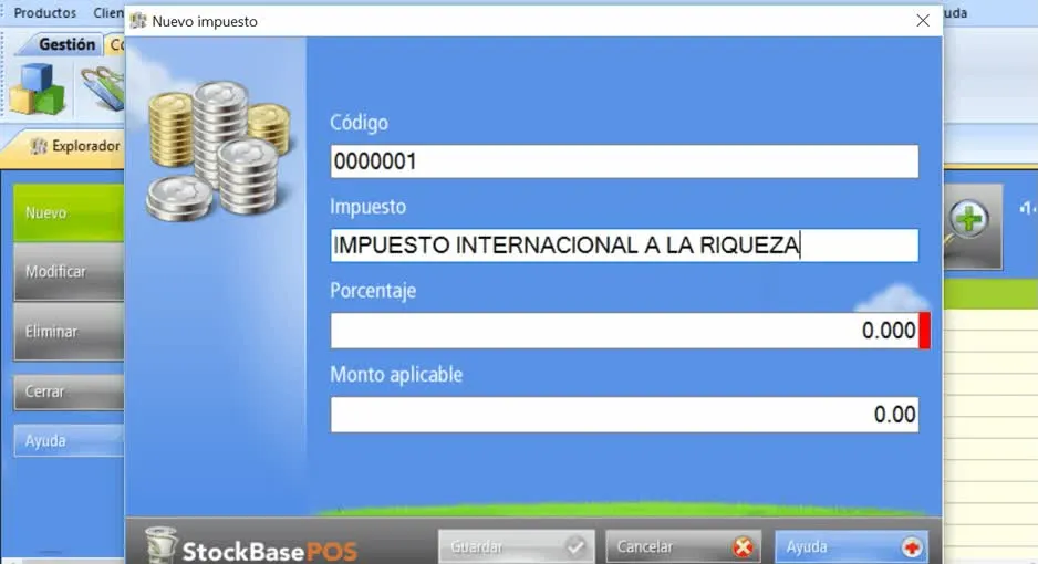 Ingreso de nombre de impuesto en sistema de facturacion