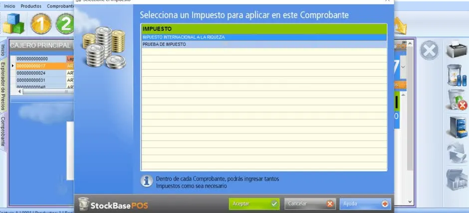 Selección de impuesto a aplicar