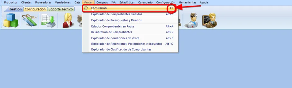 ir al módulo de facturación del sistema, mediante ventas, facturación, o presionando la tecla <F7>