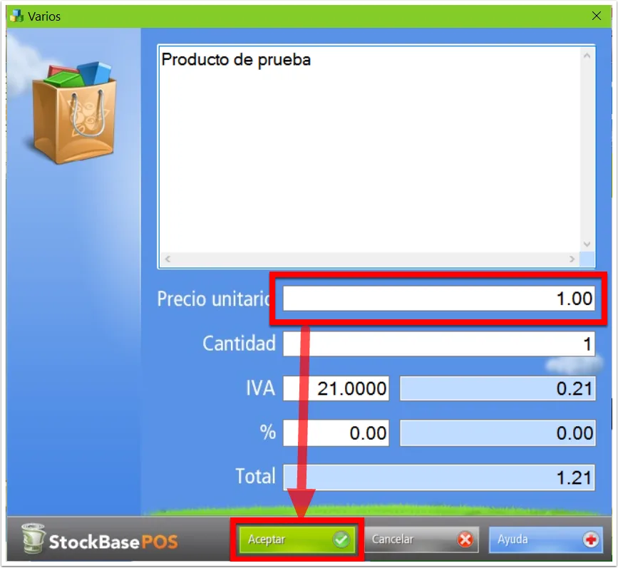 Factura un producto de $1 con IVA del 21%