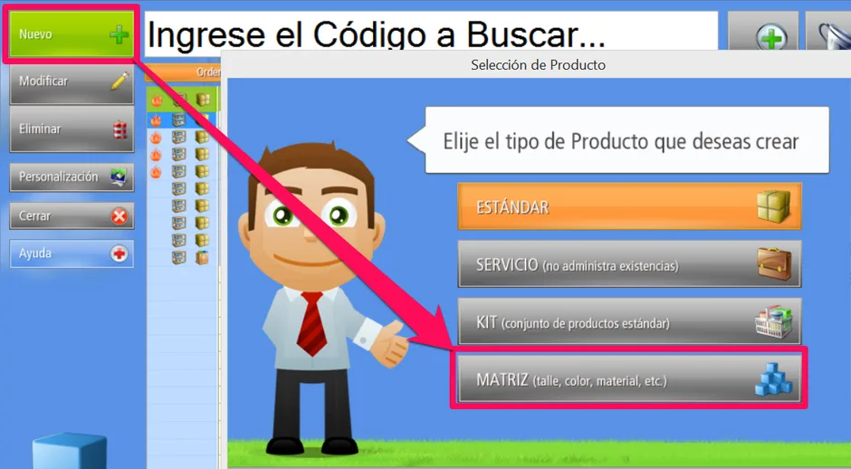 Creación de un nuevo producto Matriz