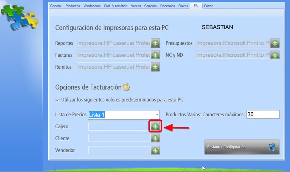 Botón para abrir un explorador de Cajeros