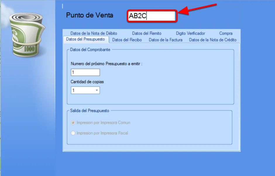 Escribir cuatro caracteres que saldrán impresos por delante del número de comprobante