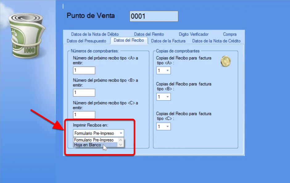 Debes elegir si se va a imprimir en una hoja en blanco, o si tienes formularios pre-impresos.