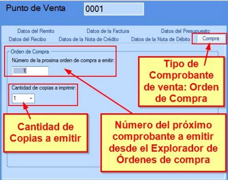 Pestaña compras de puntos de venta