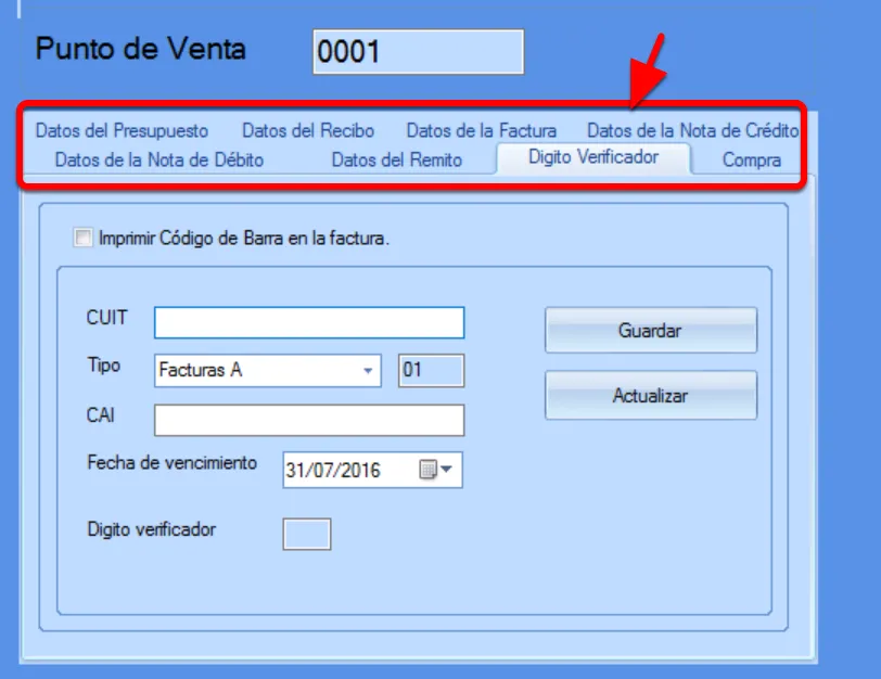 Menu puntos de ventas