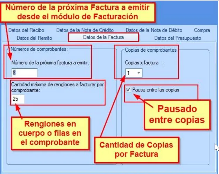 Configuración de datos de la factura