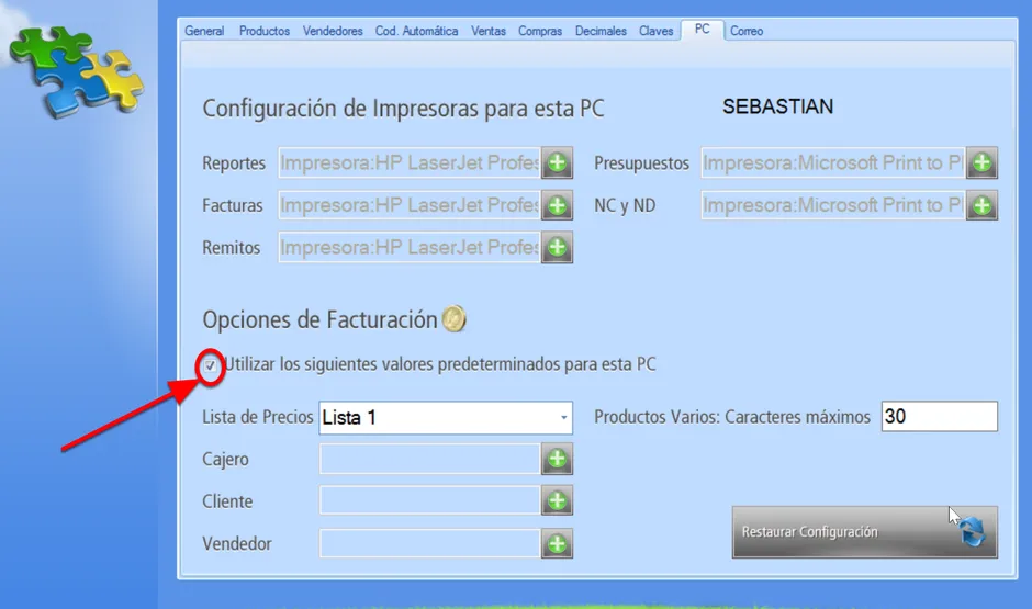 Se activa el uso de valores predeterminados en facturación