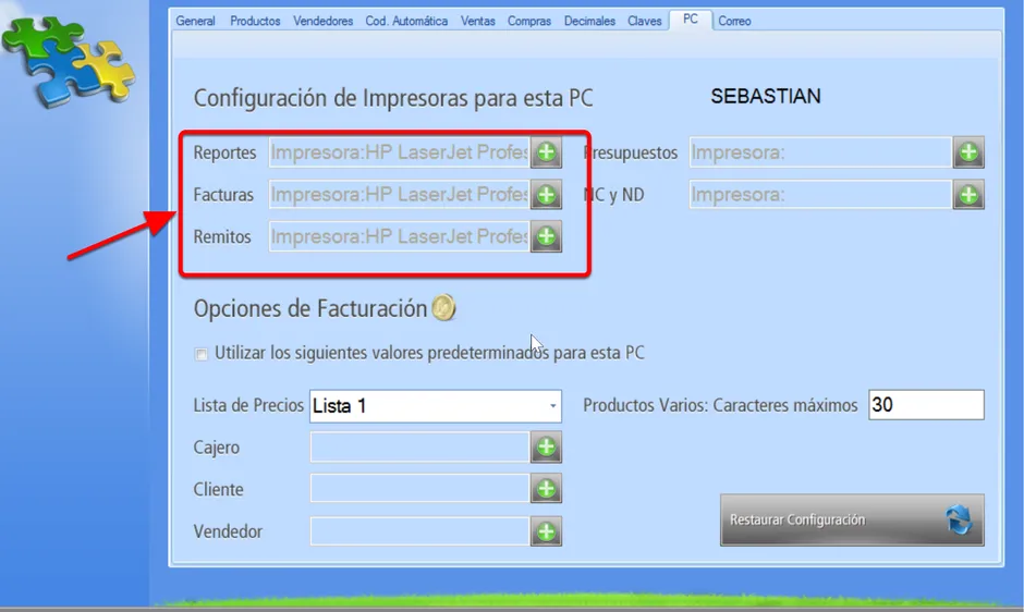 La impresora que expedirá los reportes ha quedado predeterminada