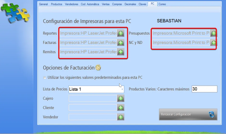 Cada tipo de Comprobante de venta puede expedirse desde la misma o distintas impresoras