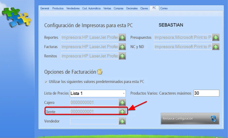 Predeterminar un cliente para que sea asignado habitualmente a la facturación