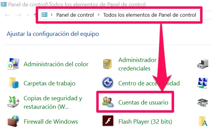 Podrás verificar si estás ejecutando Windows con estos derechos desde dentro del panel de control