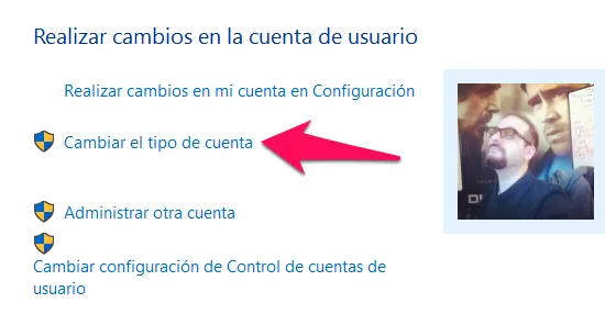 selecciona la opción cambiar tipo de cuenta: