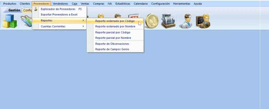 Menu de proveedores Reportes