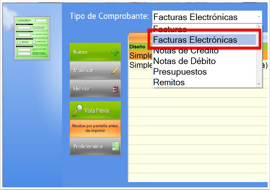 En tipo de comprobante selecciona facturas electrónicas