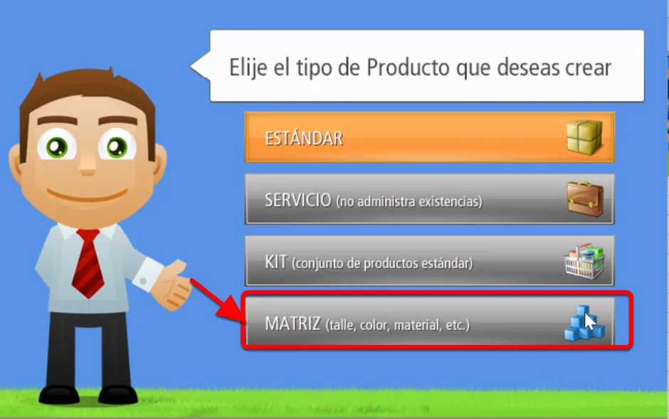 Ventana de Selección de Tipo de Producto