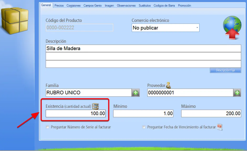 Escribir la cantidad actual de producto en el stock