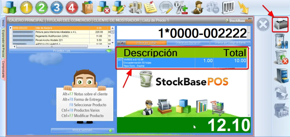 Una vez que hayas finalizado el comprobante presiona el icono de la impresora o la tecla F4 para emitir el comprobante