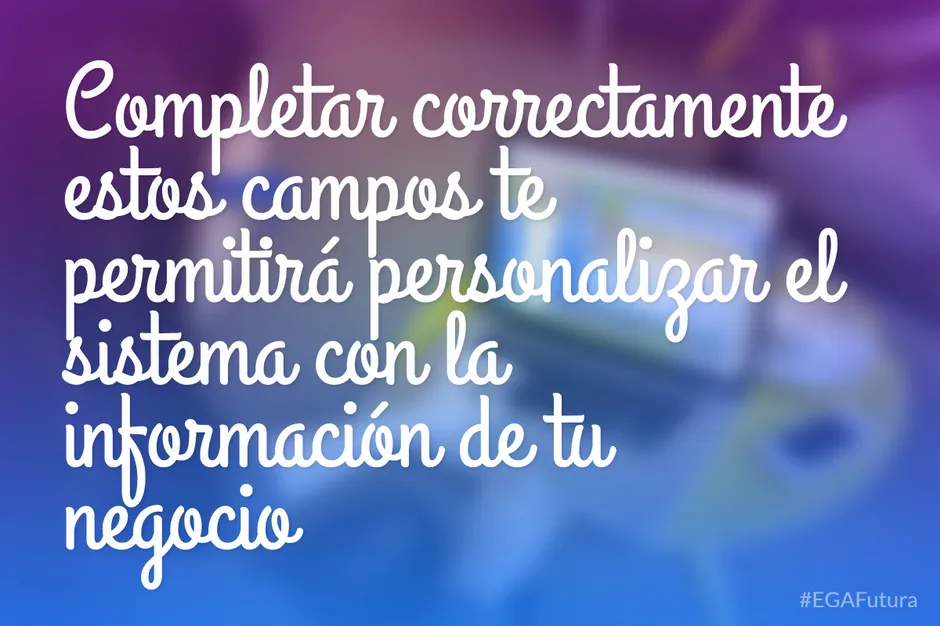 Completar correctamente estos campos te permitirá personalizar el sistema con la información de tu negocio