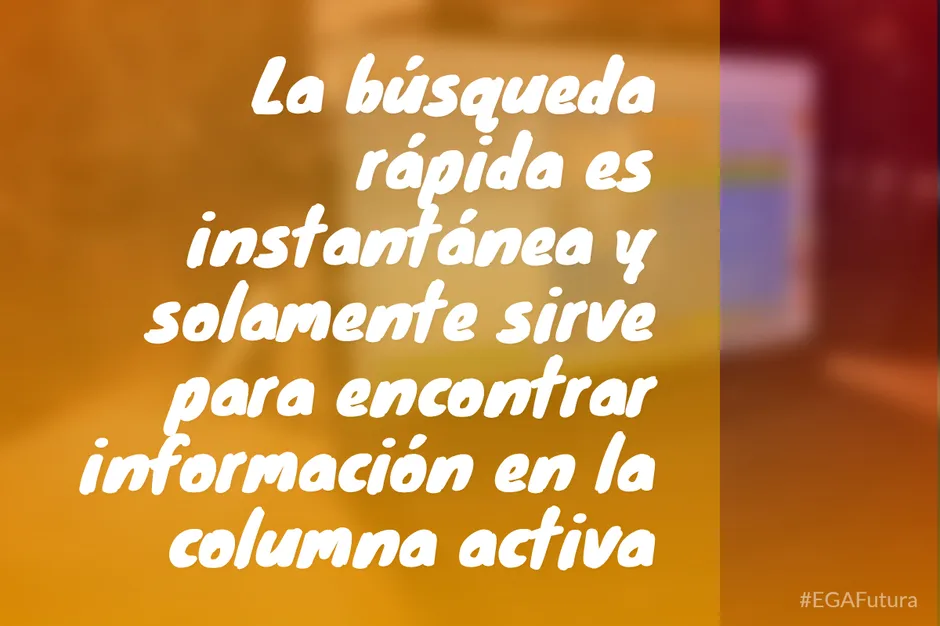 La búsqueda rápida es instantánea y solamente sirve para encontrar información en la columna activa