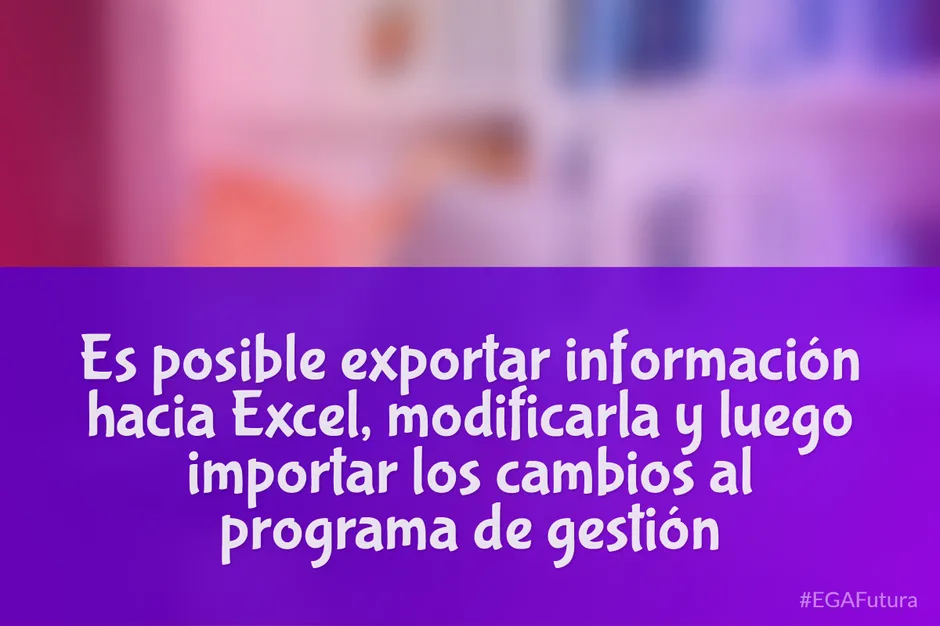 Es posible exportar información hacia Excel, modificarla y luego importar los cambios al programa de gestión