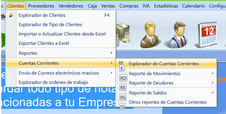 Menu cuentas corrientes programa