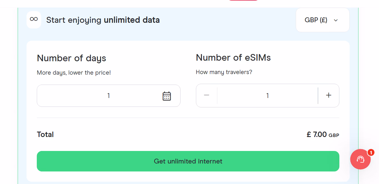 sample pricing of holafly colombia esim
