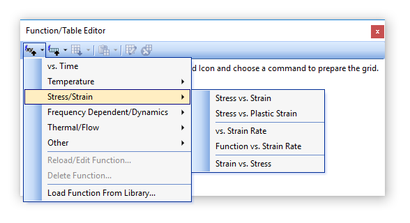 Меню Create/Load Function Menu в новой панели инструментов Function/Table Editor в Siemens Femap