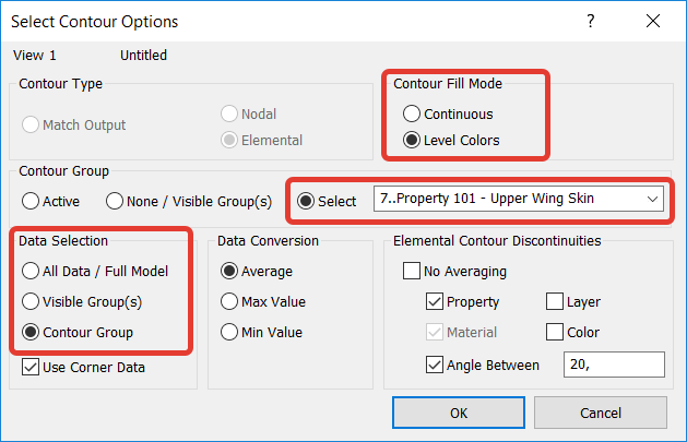 Femap NX Nastran Диалоговое окно Select Contour Options