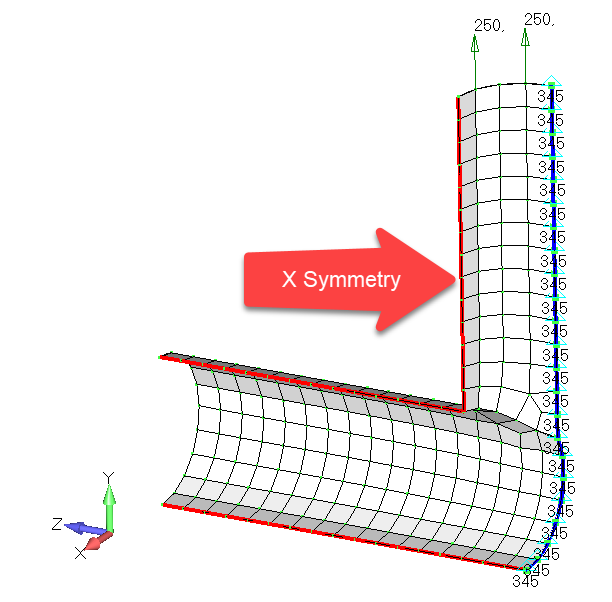 Femap NX Nastran граничные условия симметрии к ребрам