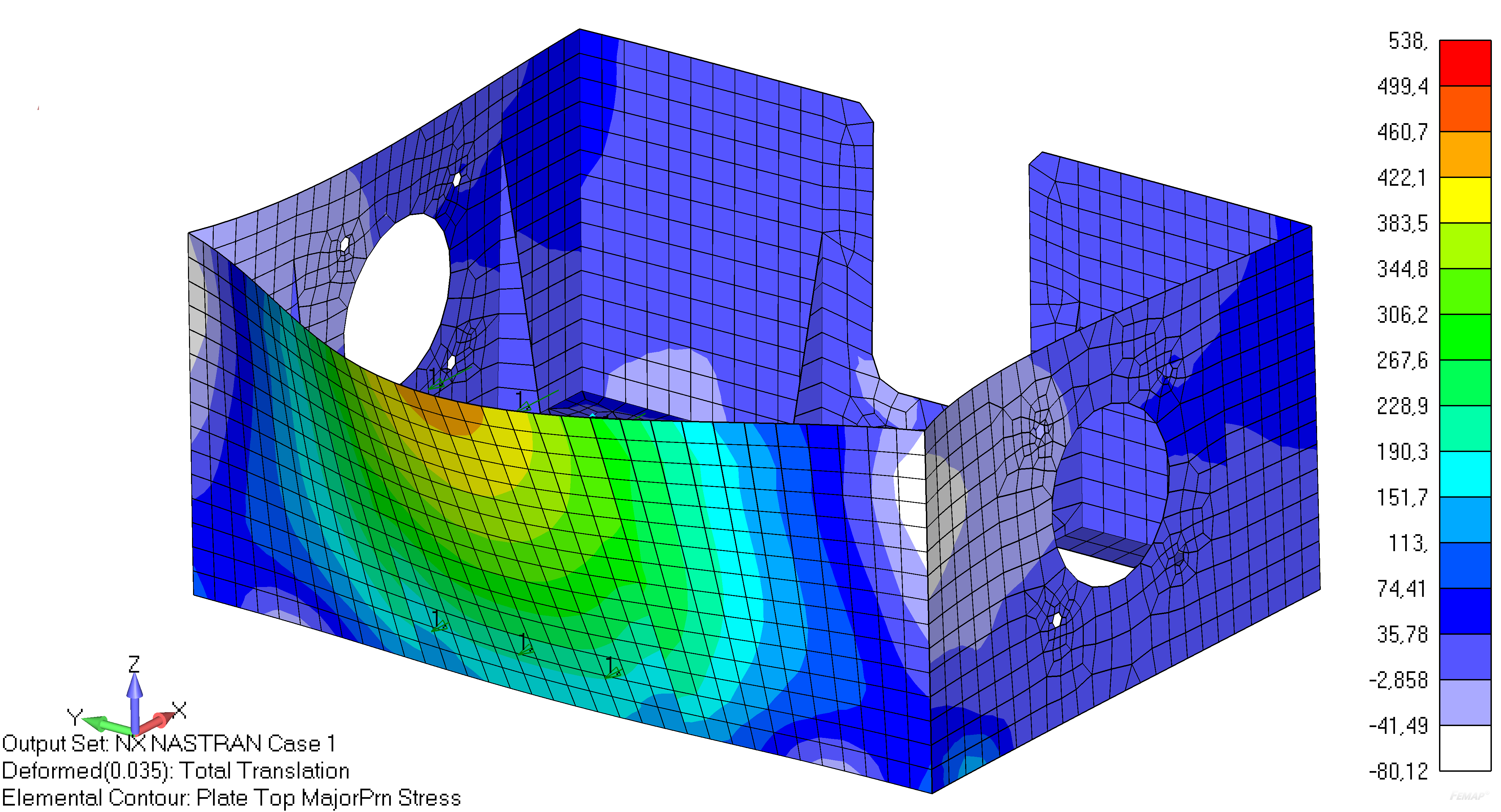 Femap 12 NX Nastran контурная эпюра напряжений CADIS