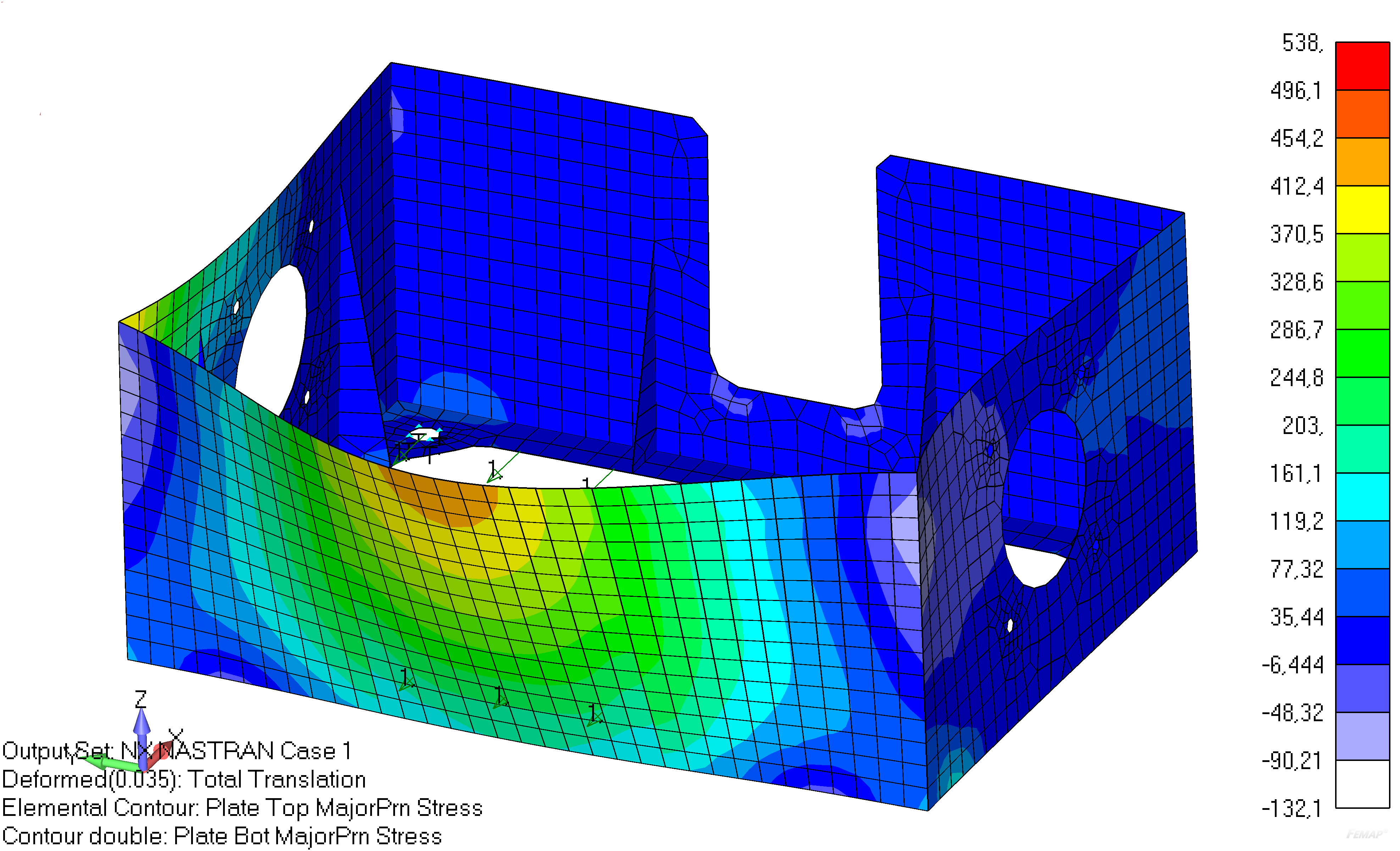 Femap 12 NX Nastran контурная эпюра напряжений CADIS