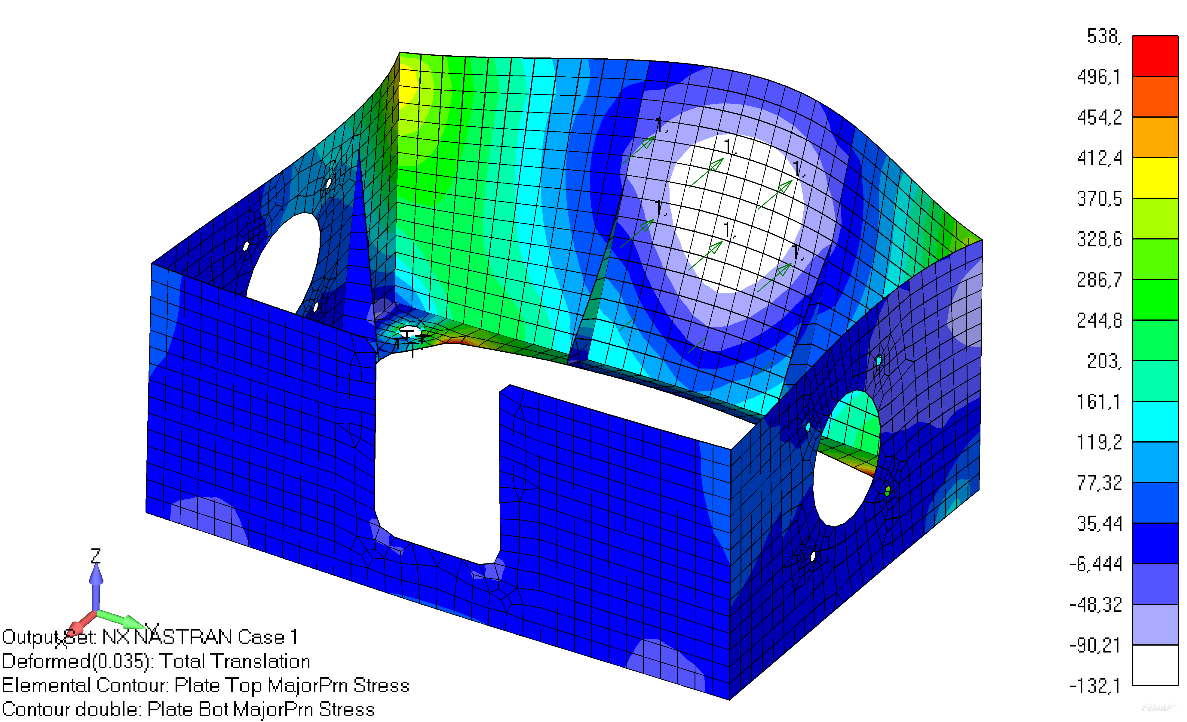 Femap 12 NX Nastran контурная эпюра напряжений CADIS