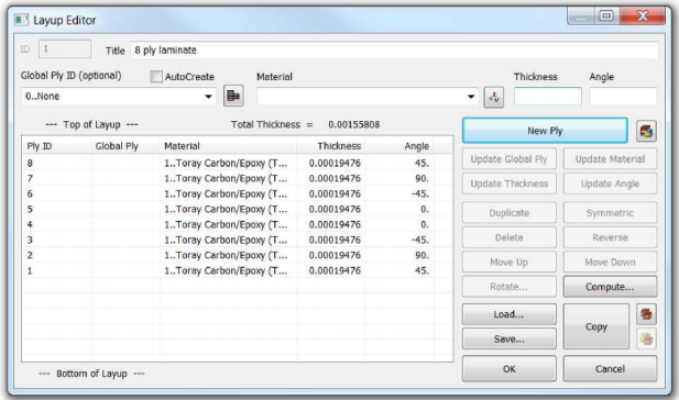 Редактор пакета Layup Editor с определением Пакета 1 siemens femap