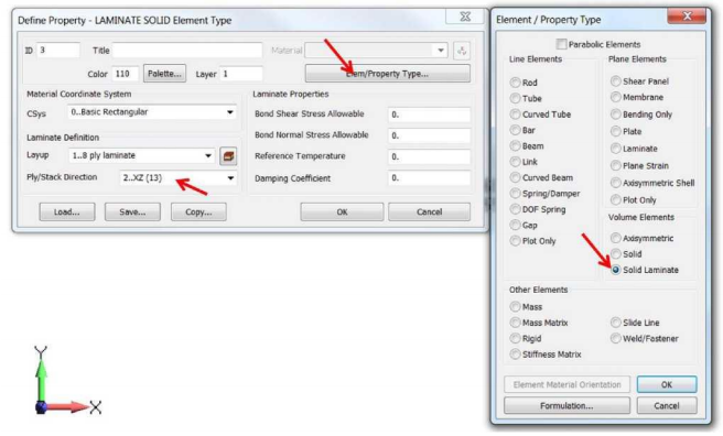 Задание свойства композита в диалоговом окне Define Property - LAMINATE SOLID Element Type