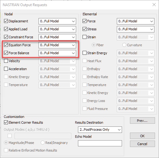 Параметры вывода NASTRAN Output Requests femap