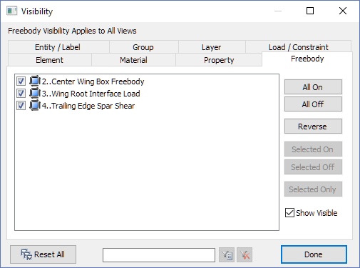 Настройки видимости Visibility (CTRL+Q) femap nastran