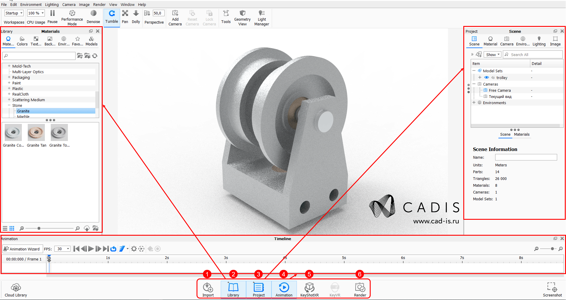 Советы Solid Edge, KeyShot и Solid Edge, Интеграция Solid Edge и KeyShot, Настройка сцены в KeyShot, презентация продукта в Solid Edge, визуализация сцены в Solid Edge, презентабельность изделий KeyShot; фотореалистичные изображения KeyShot; трехмерные модели KeyShot; сцены KeyShot; Материалы KeyShot; камеры KeyShot; источники света KeyShot; Главное меню KeyShot; Основная панель инструментов KeyShot; Графическое окно KeyShot; Командная панель KeyShot