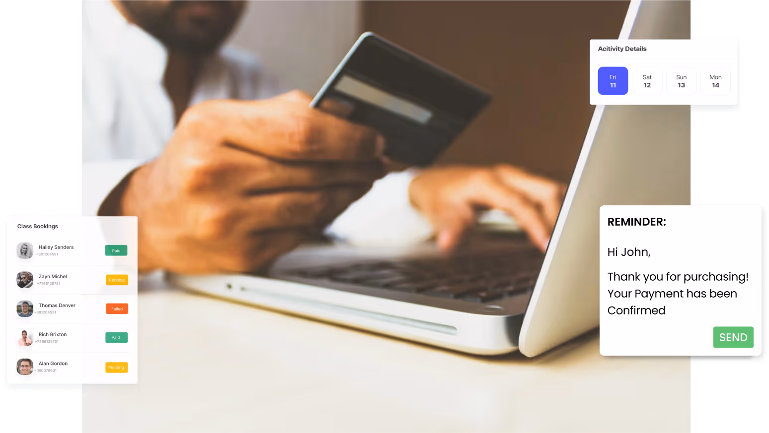 Manage your memberships features like online payment processing, recurring payments, client database management, personalized online store, detailed financial reports, event calendars etc…