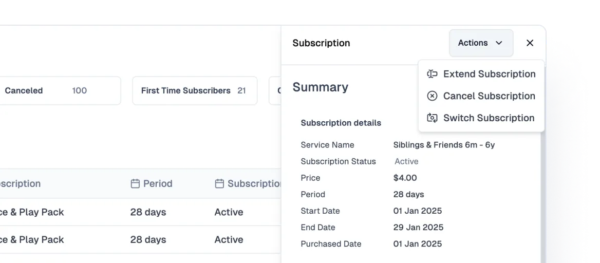 A dedicated page to view and manage subscriptions