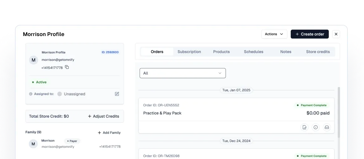 Easily manage clients by adding and viewing family members under the Family tab enhancing operational efficiency