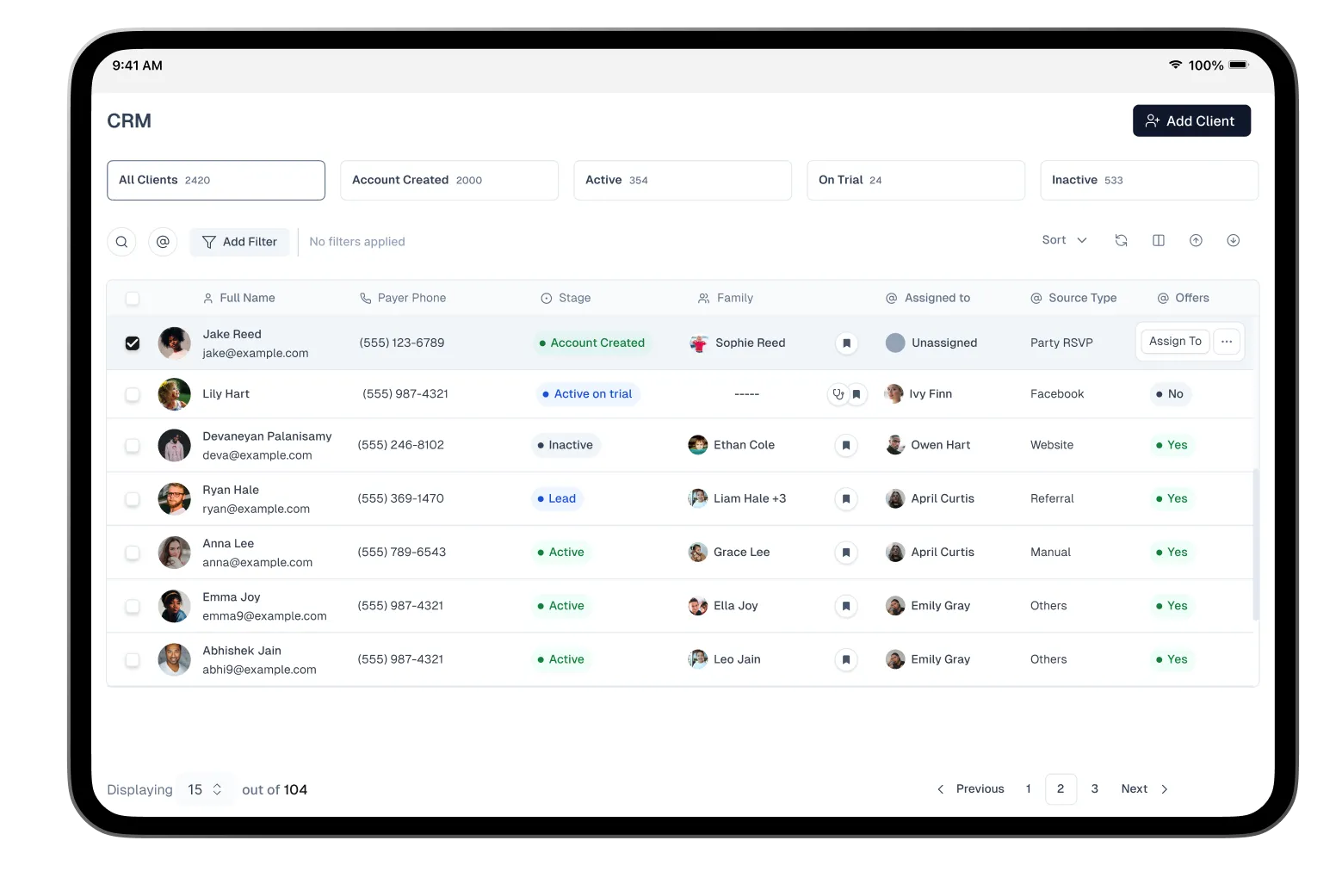 Omnify provides CRM that helps you manage your clients better