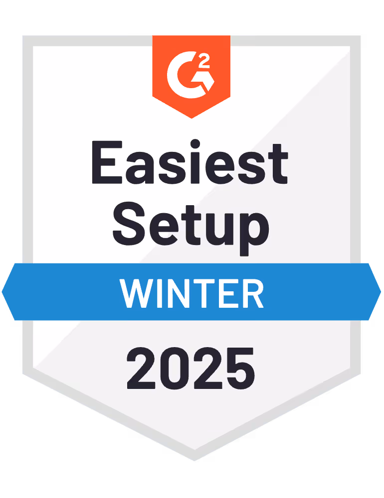 G2 badge for Easiest Setup winter 2025.