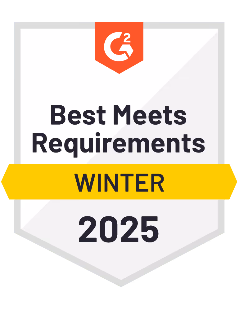 G2 Best Meets Requirements Winter 2025 badge.