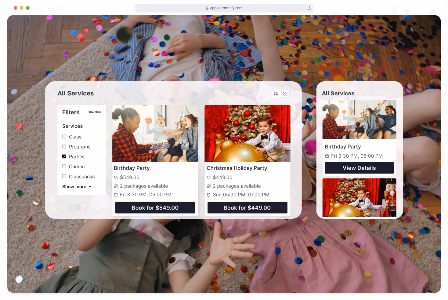 create, sell and manage parties with Omnify party management software 